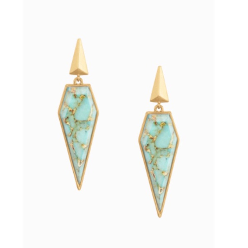 Stella & Dot | Modern Linear GOLD + AquaBlue Winona Drop Earrings - Picture 2 of 7